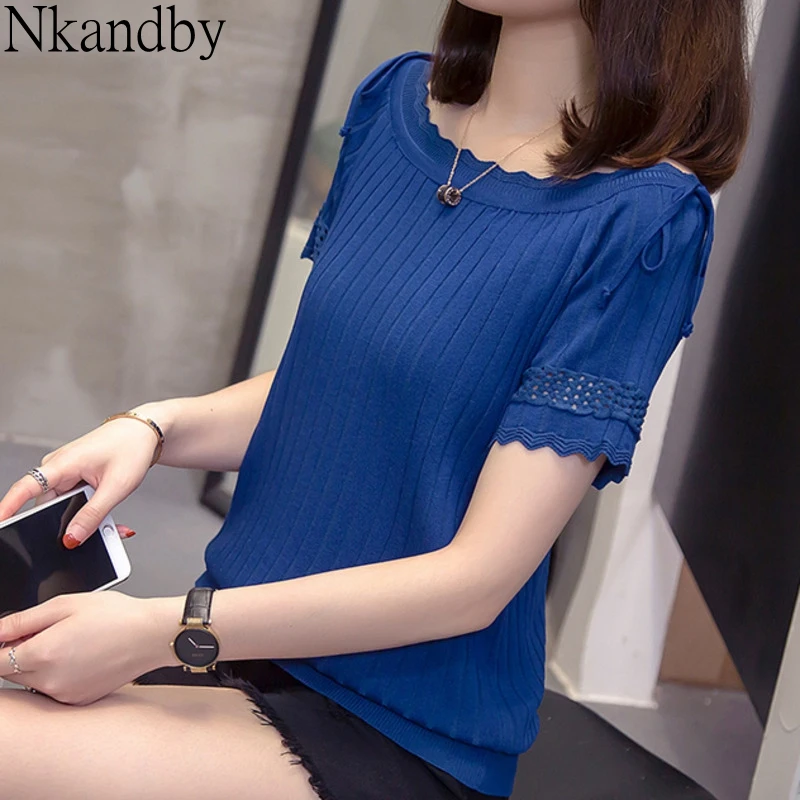 Размера плюс трикотажные футболки 2020 летние женские модные волнистых линий