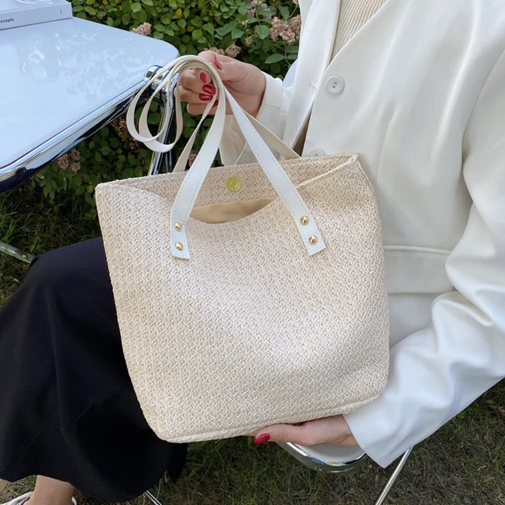 

Vintage Beach Shoulder Shopping Bag Women Woven PU Large Capacity Tote Women Summer Shoulder Bag HandBags