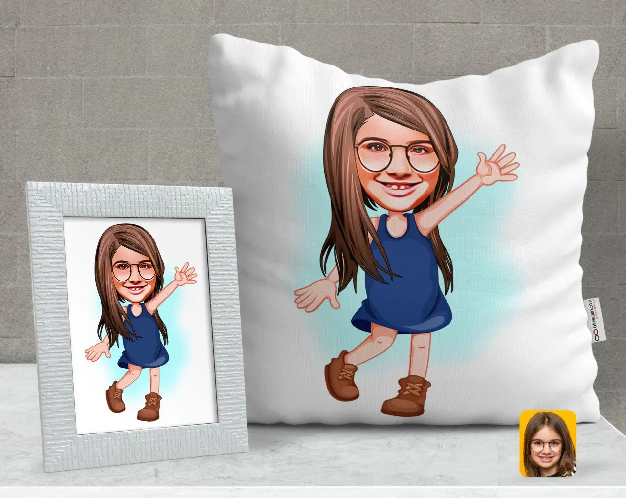

Персонализированная женская детская карикатура декоративная подушка и рамка Подарочный набор-4