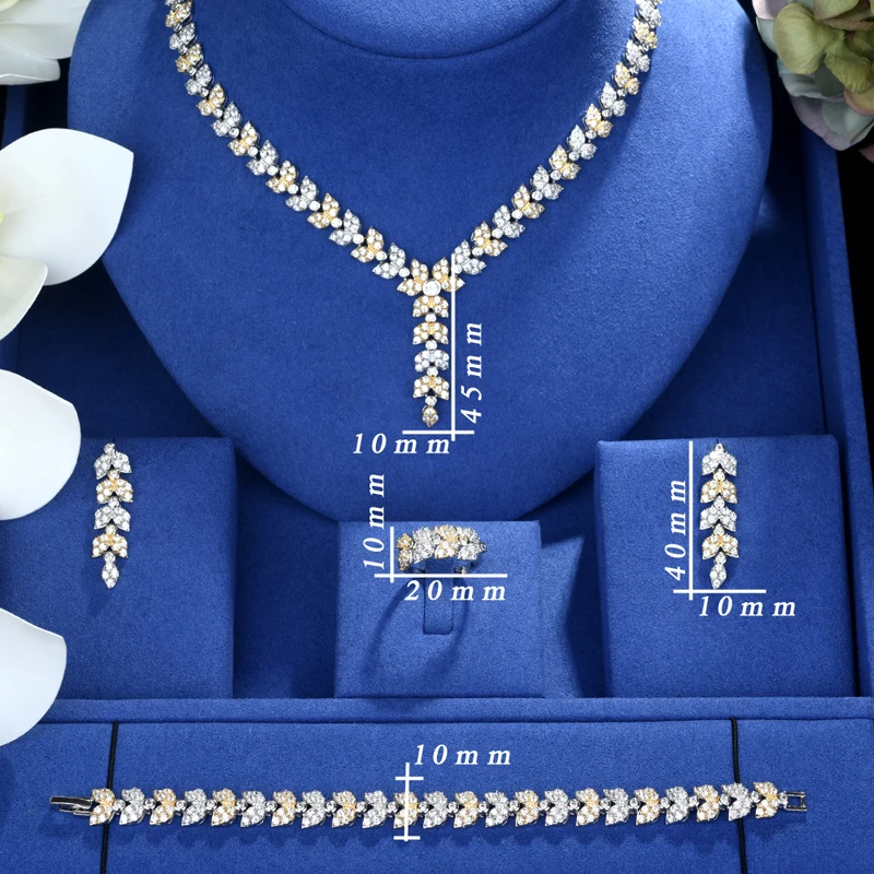 Be 8 Exclusive Dubai 2 Tones Jewellery Set Luxury Cubic Zirconia Necklace Earring Bracelet Party Jewelry for Women S487 | Украшения и