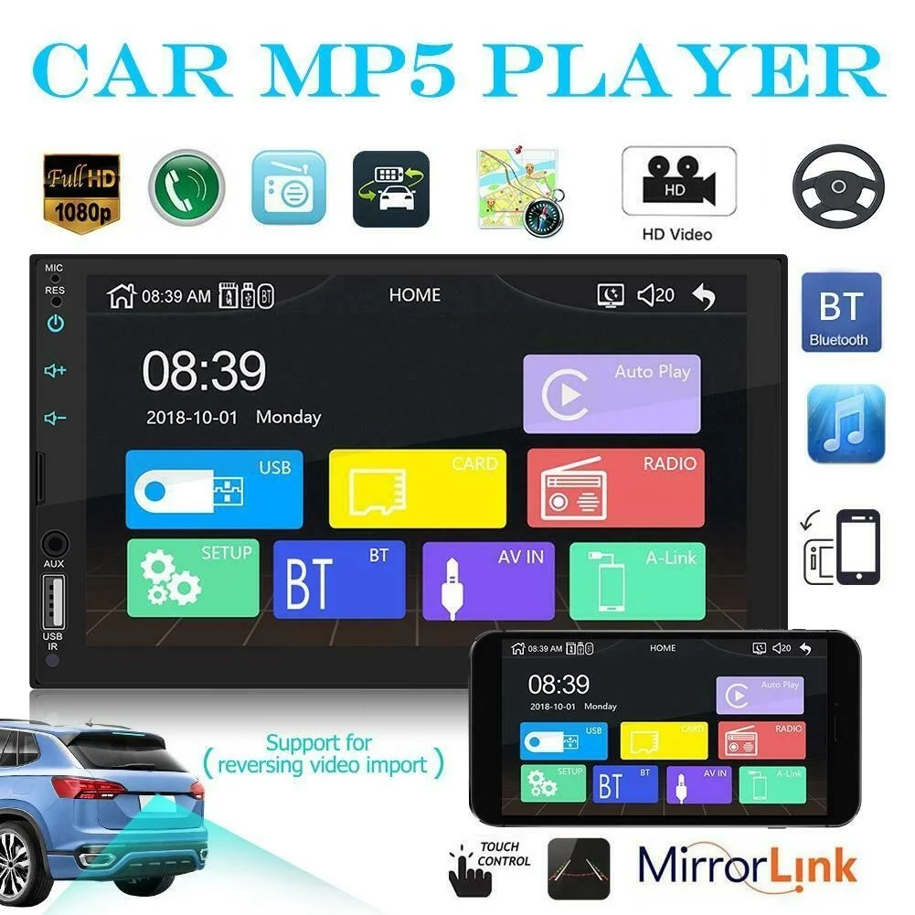 Автомобильный MP5-плеер 7 дюймов 2Din Bluetooth BT телефон зеркальная ссылка для Play Стерео