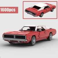 new 1600pcs dodged classic muscle car moc 37066 chargers model 1969 fit highh building blocks bricks toys gift children kids