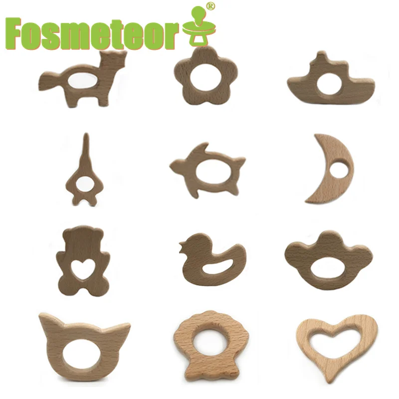 

Fosmeteor 10pc Baby Teether Beech Pacifier Pendant BPA Free Wood Rodent Animal Teething Necklace Children's Good Nurse Gift