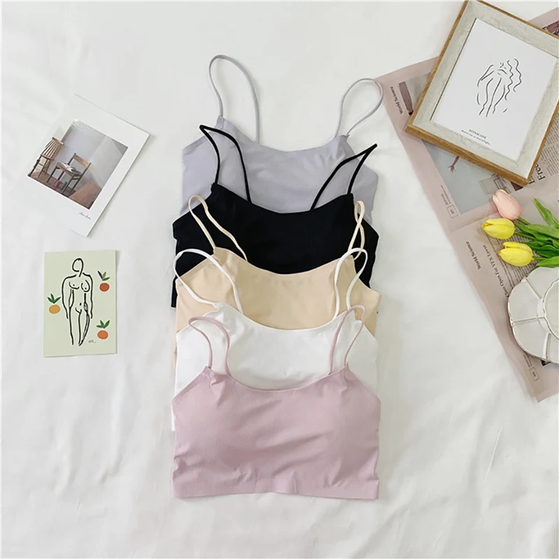 X Women Casual Versatile Sleeveless Thread Cotton Off Shoulder Slim Solid Sexy Strap Top Tube White Black Gray Apricot Pink | Женская