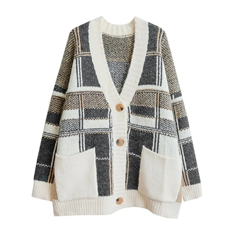 

Fashion Sweaters Women Plaid Knitting Cardigans Casual Female Sweaters