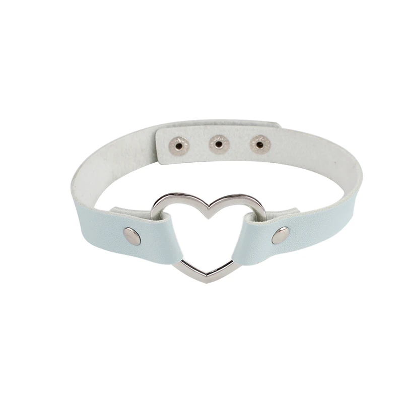 light blue Новинка, модное сексуальное кожаное колье в стиле панк, готика, украшенное сердечком, винтажное Очаровательное ожерелье с круглым воротником, Женские Ювелирные изделия, подарок - Окраска металла: light blue