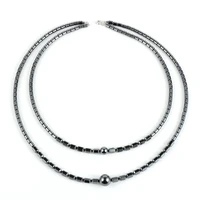 unisex men women double layer engrey black hematite round pendant necklace punk rock boho natural stone beads choker necklaces