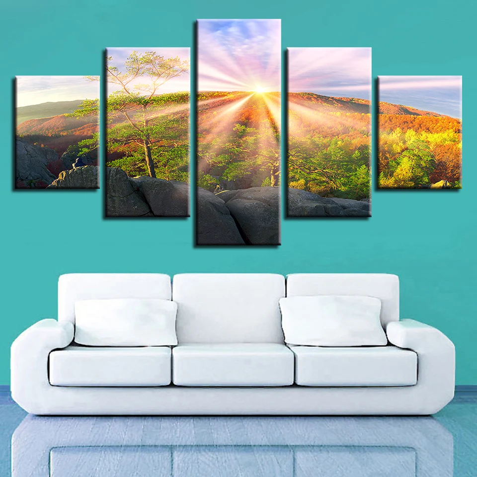 Пейзаж небо облако звезда горная река воздушный шар 5 шт. настенные картины для