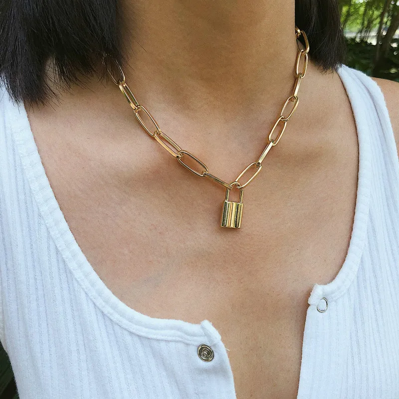 Punk Simple Padlock Pendant Necklace Hiphop Fashion Lock for Women Chunky Chain on the | Украшения и аксессуары