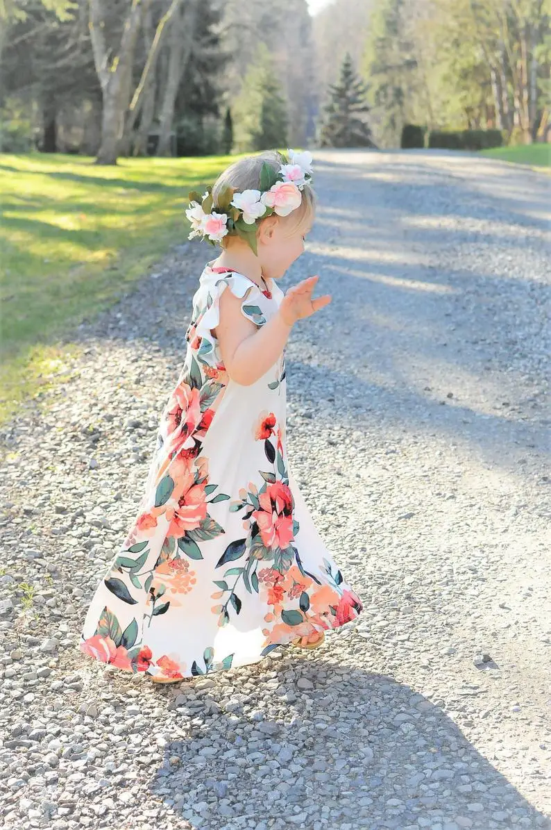 

2021 Hot Sale Family Matching Outfits Flower Printed Short Sleeve Long Maxi Dress Mother Daughter Women Girls Dress Family Look