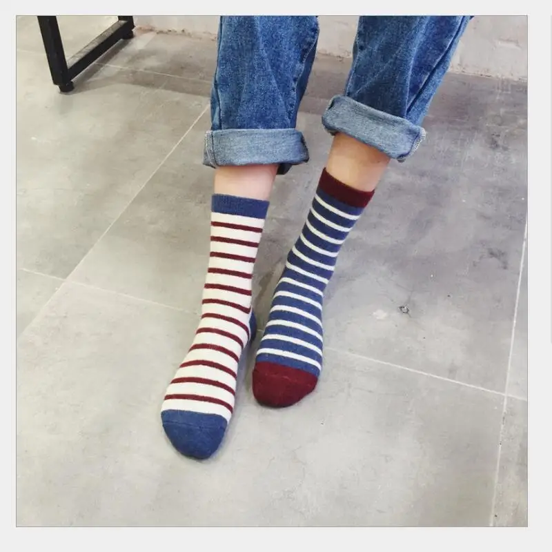 Women Solid Striped Wool Sport Socks Ankle Sock Girls Ivory Navy Grey Red Stripes Short Winter Socks 5 pairs/ lot AL206SC