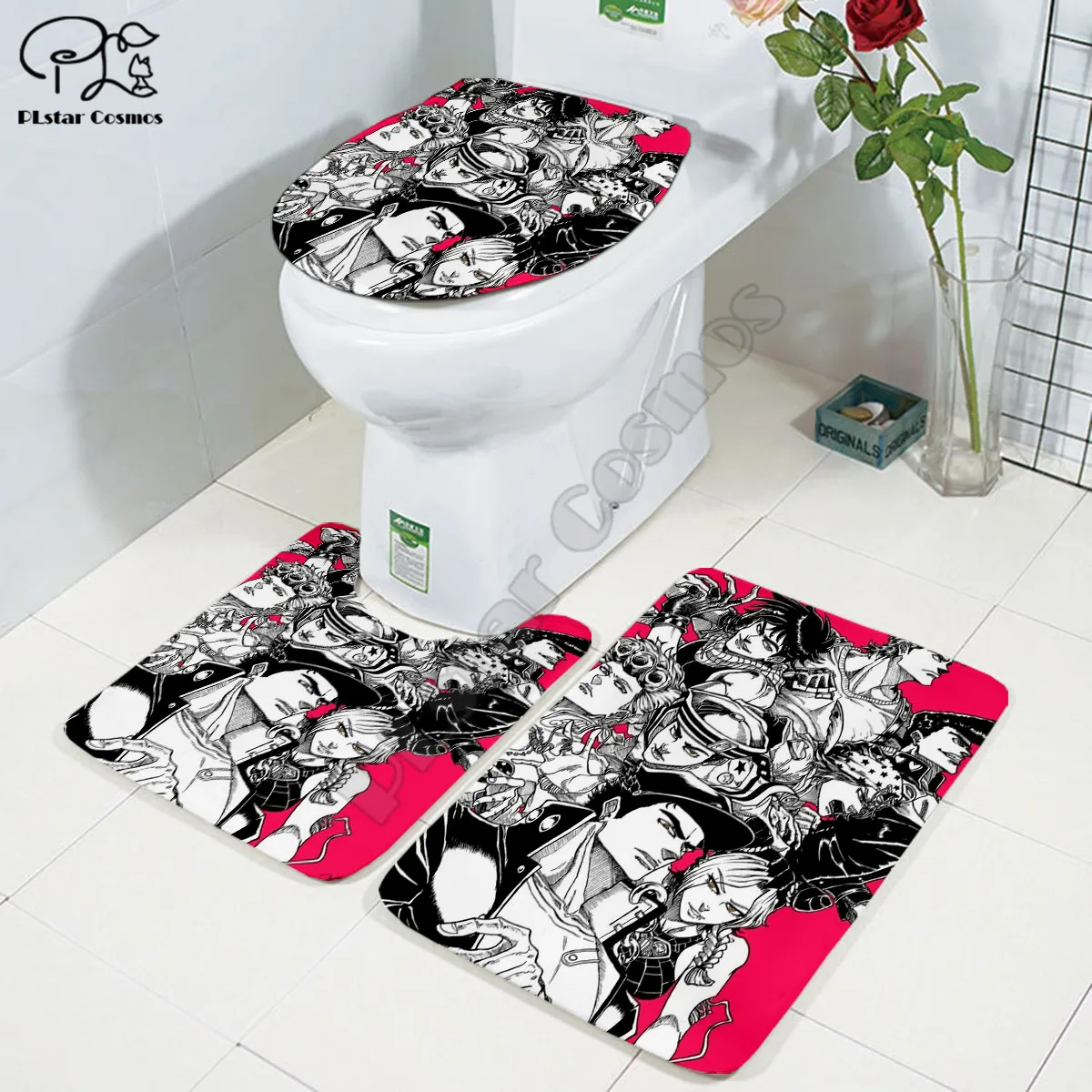 

Anime characters pattern 3D printed Bathroom Pedestal Rug Lid Toilet Cover Bath Mat Set drop shipping style-3