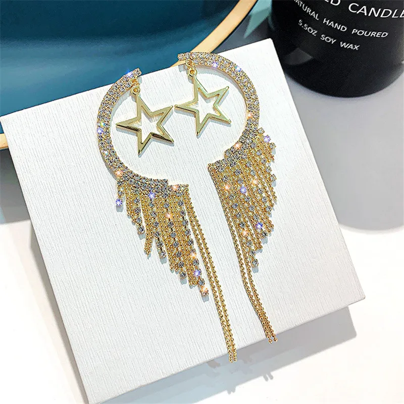 FYUAN длинные кисточки кристаллы Висячие серьги для женщин Блестящий золотой