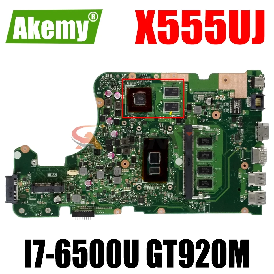 

Материнская плата AKEMY X555UJ для ноутбука ASUS X555UF X555UQ X555UB F555U, оригинальная материнская плата 4GB-RAM, I7-6500U GT920M