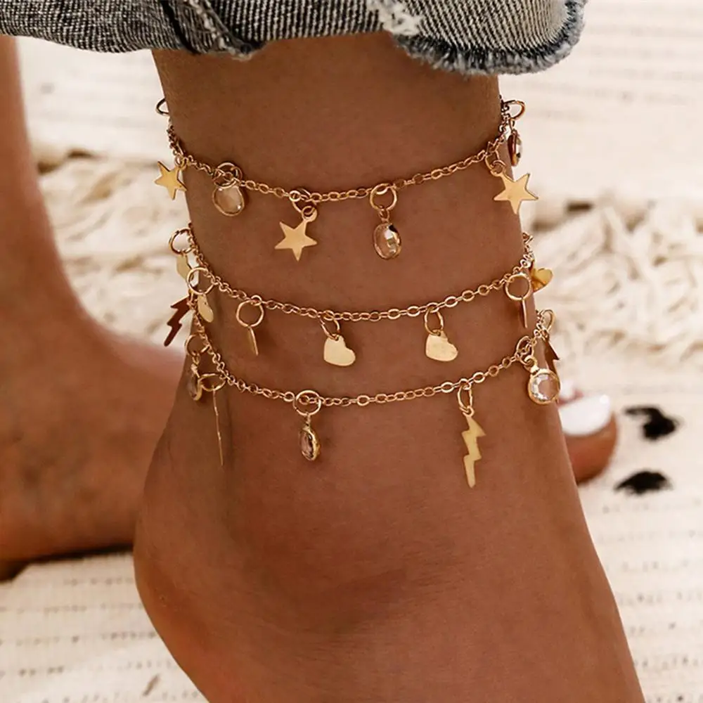 

Style Vintage Bohemian Gold Color Chain Anklets Women Girls Key Heart Butterfly Leg Ankle Anklet Bracelet Beach Jewelry