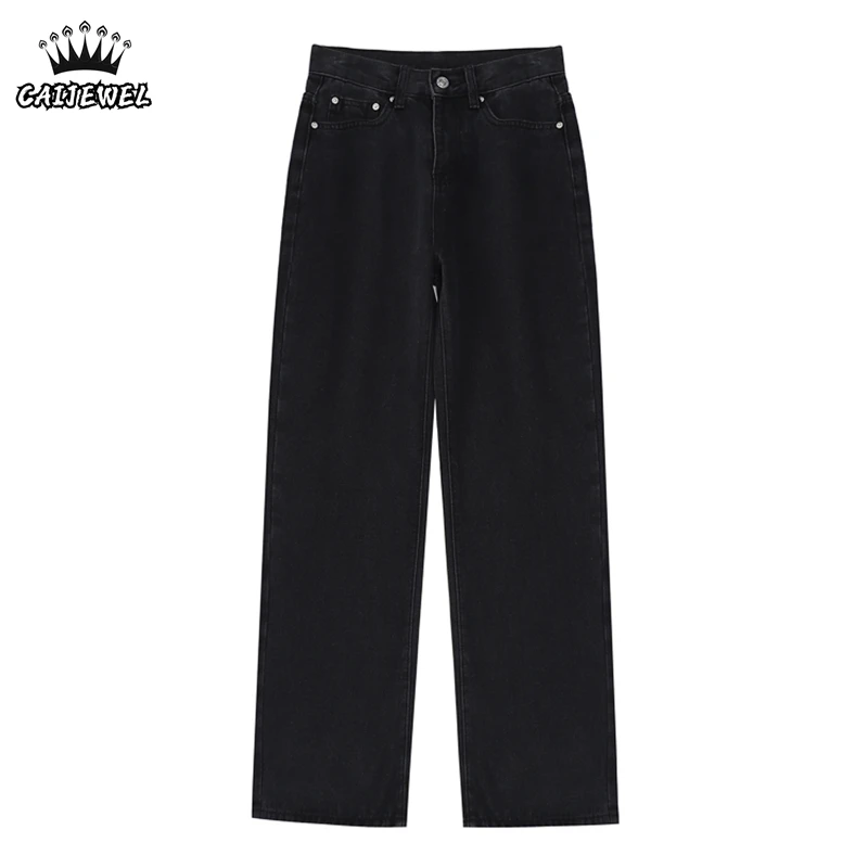 

Черные женские джинсы с высокой талией, прямые мешковатые модные брюки, уличная одежда, винтажные повседневные женские классические джинсо...