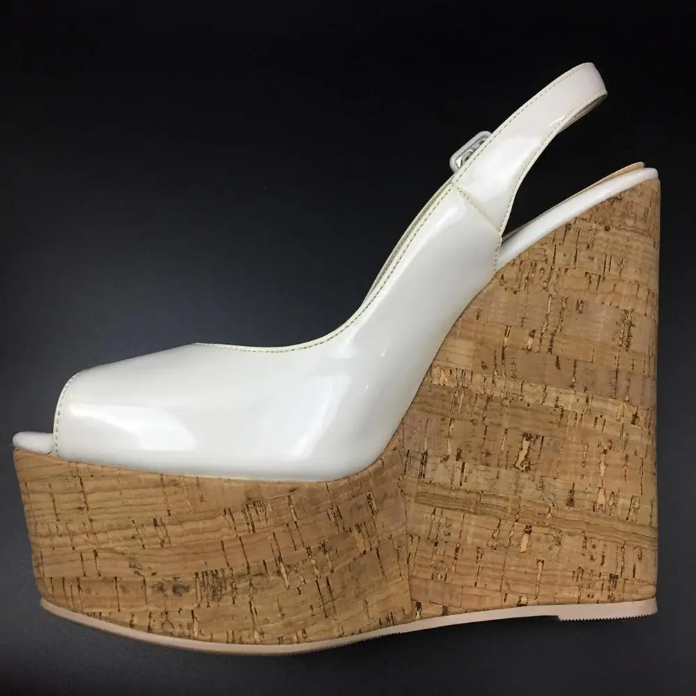 

Aimirlly Women Cork Wedge Sky High Platform High Heel Sandals Slingback Pumps Summer Shoes Comfortable to Wear White Handmade
