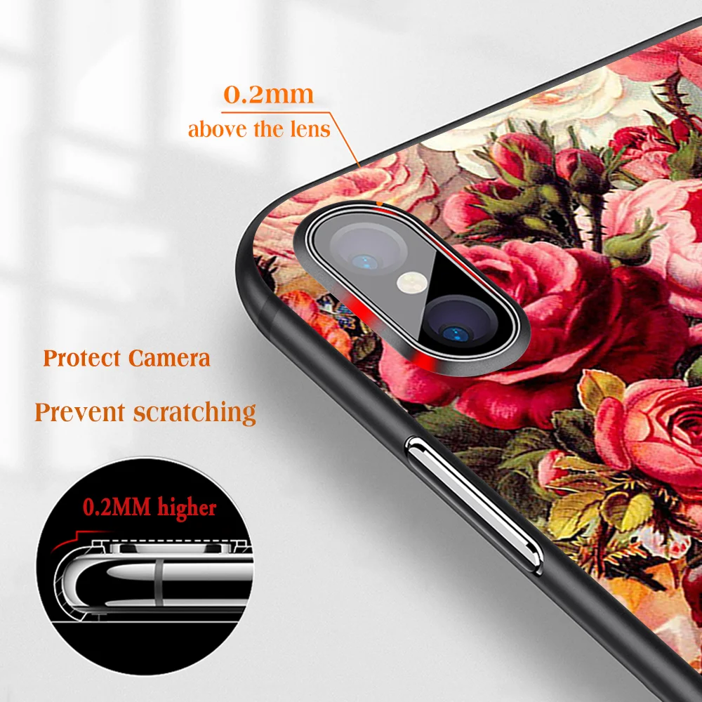 

Rose Flower Phone Case For iPhone 11 Case for IPhone 11 Pro XR X XS Max 7 8 6S Plus SE 2020 Soft TPU Back Cover Funda Couple