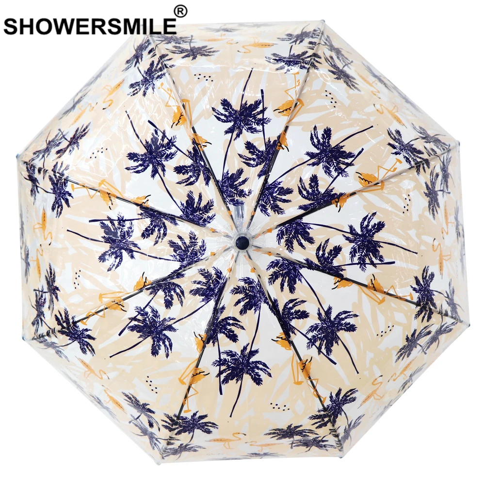 SHOWERSMILE прозрачный дождевой Зонт Прозрачный женский зеленый прозрачный зонтик с принтом Фламинго висящий зонтик с длинной ручкой Apollo