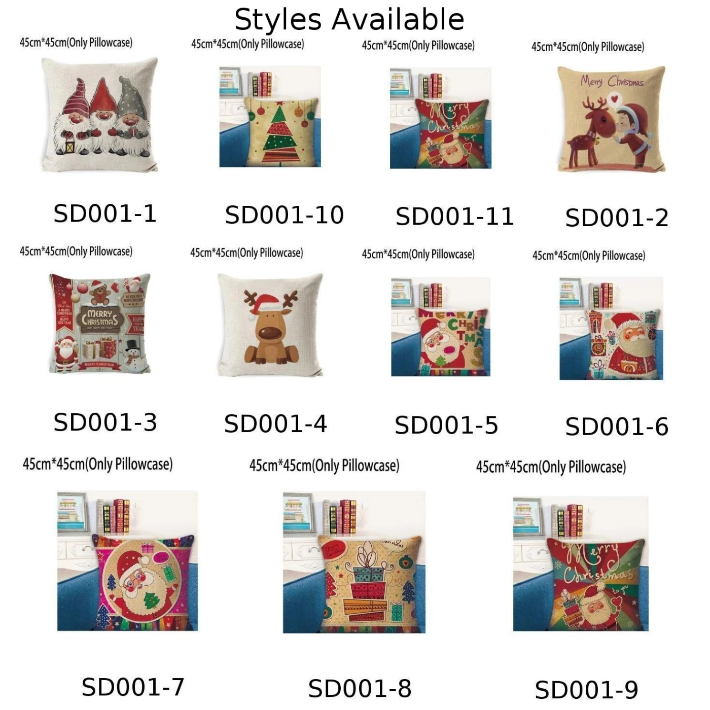 

45*45cm Pillows Covers Christmas Deer Cushion Cover For Wedding Farmhouse Household Sofa Linen Pillowcase Christmas Decorations