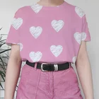 Женская объемная футболка в стиле Харадзюку, розовая Женская футболка, милая летняя футболка с коротким рукавом, футболка оверсайз