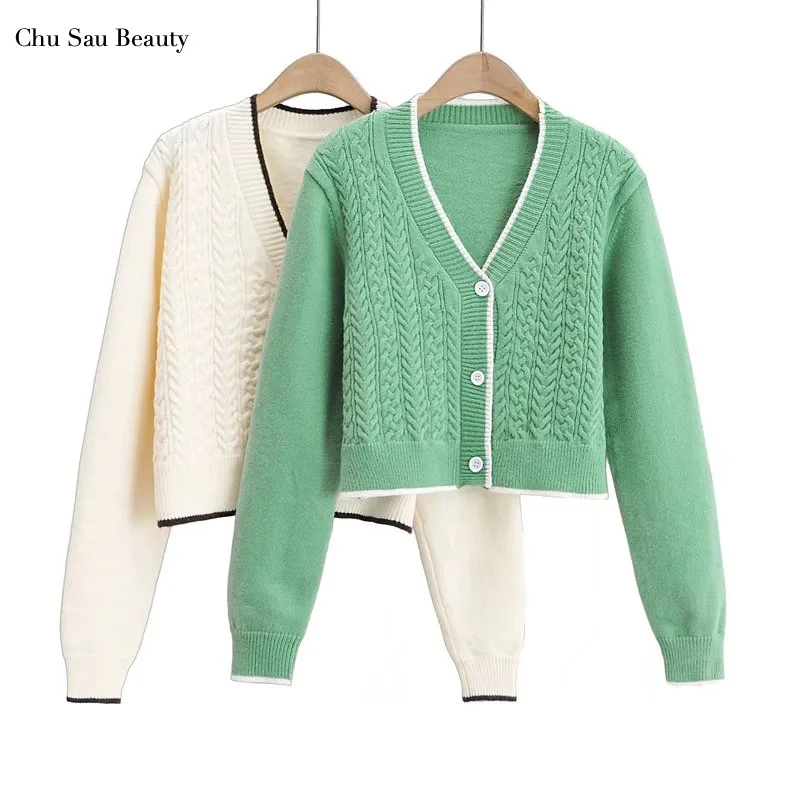 

New Women Spring And Autumn V-Neck Short Cardigan, Chic Twist Knit Cardigan Jacket, Soft Casual Sweater