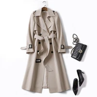 brand new fashion women trench coat beige long double breasted with belt spring autumn lady duster coat female outerwear quality