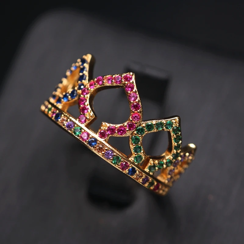 Роскошное кольцо принцессы королевы короны цветное с фианитами женские