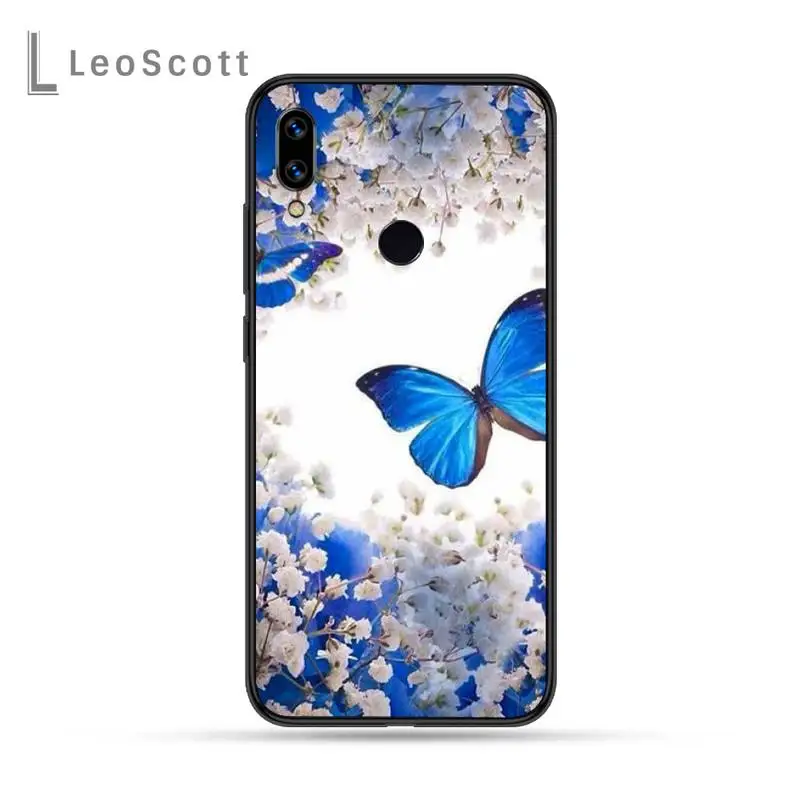 

Bling blue butterfly Phone Cases For Xiaomi Redmi Note 4 4x 5 6 7 8 pro S2 PLUS 6A PRO