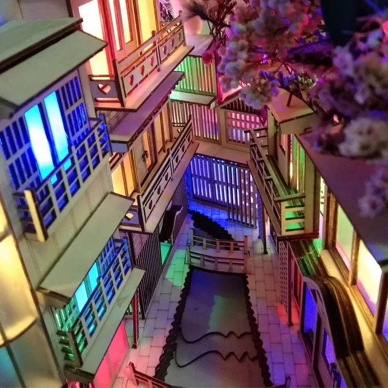 DIY Kit Wooden Alley Book Nook Ginzan Hot Springs Art Bookends Bookshelf Spirited Away Anime Gift Decor Stand Decoration | Дом и сад