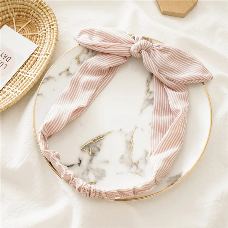 

Rabbit Ears Solid Cotton Girl Headbands For Girls Elastic Handmade Adjustable Fashion Women Hairband Hair Accessories