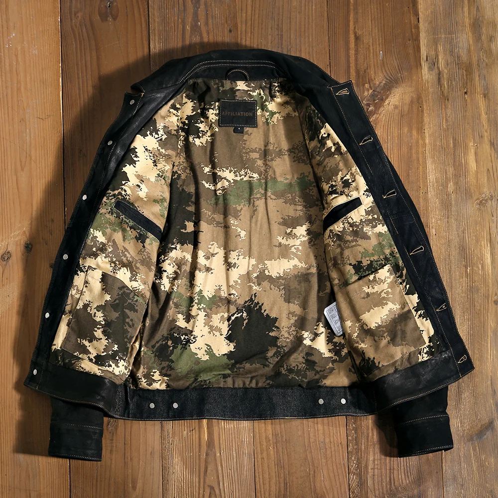 

Мужская повседневная кожаная куртка, черная однобортная приталенная куртка из натуральной овечьей шкуры, модель 3XL на осень, 2021