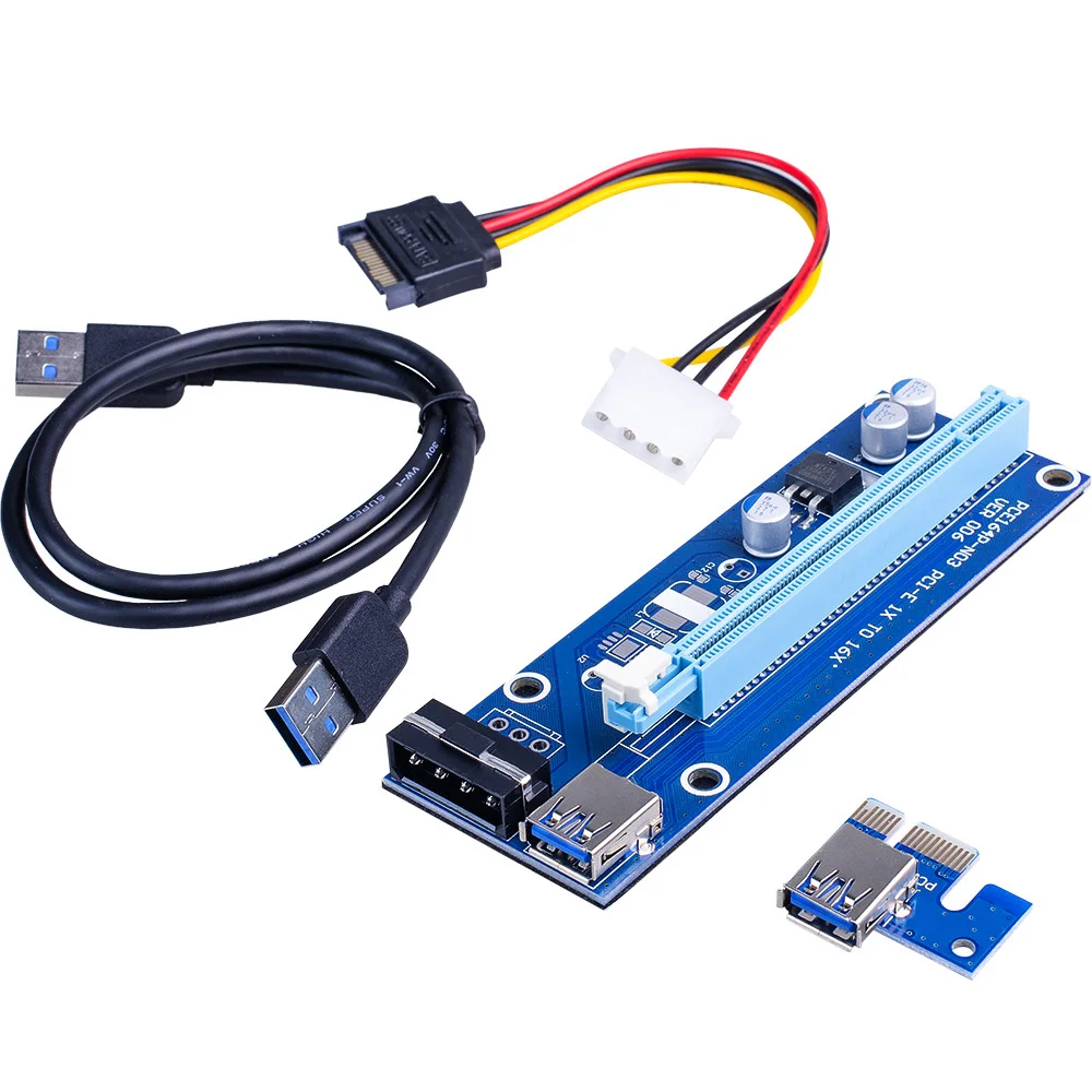 

Black 60cm PCI-E Extender PCI Express Pcie Riser Card 1x To 16x USB 3.0 SATA To 4Pin IDE Molex Power For BTC Mining Miner