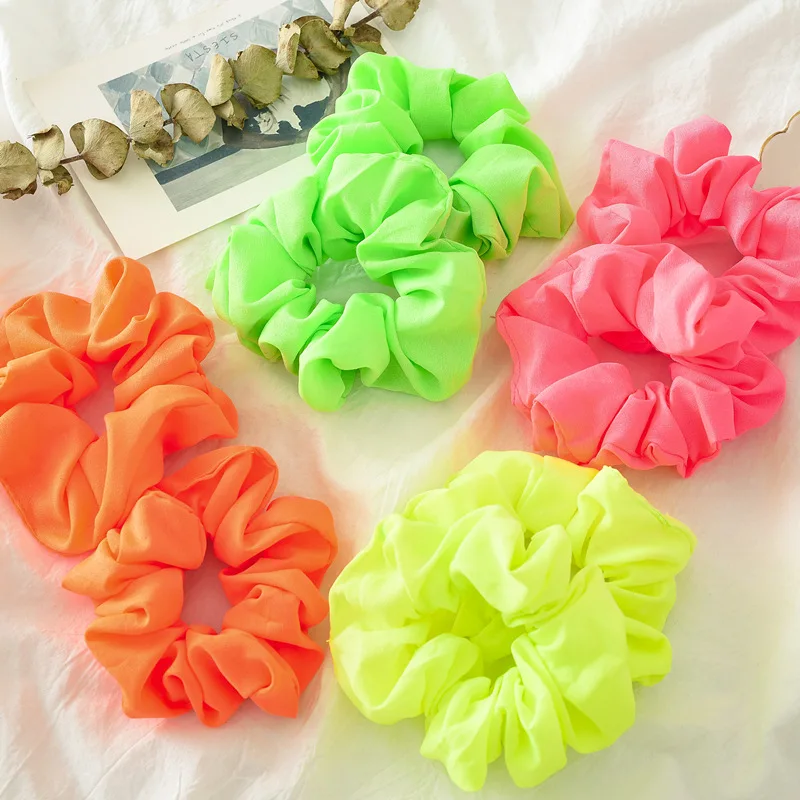 

Women Neon Scrunchies Elastic Hair Ties Girl Solid Color Ponytail Holders Fluorescent Color Bright Women Hair Accessories