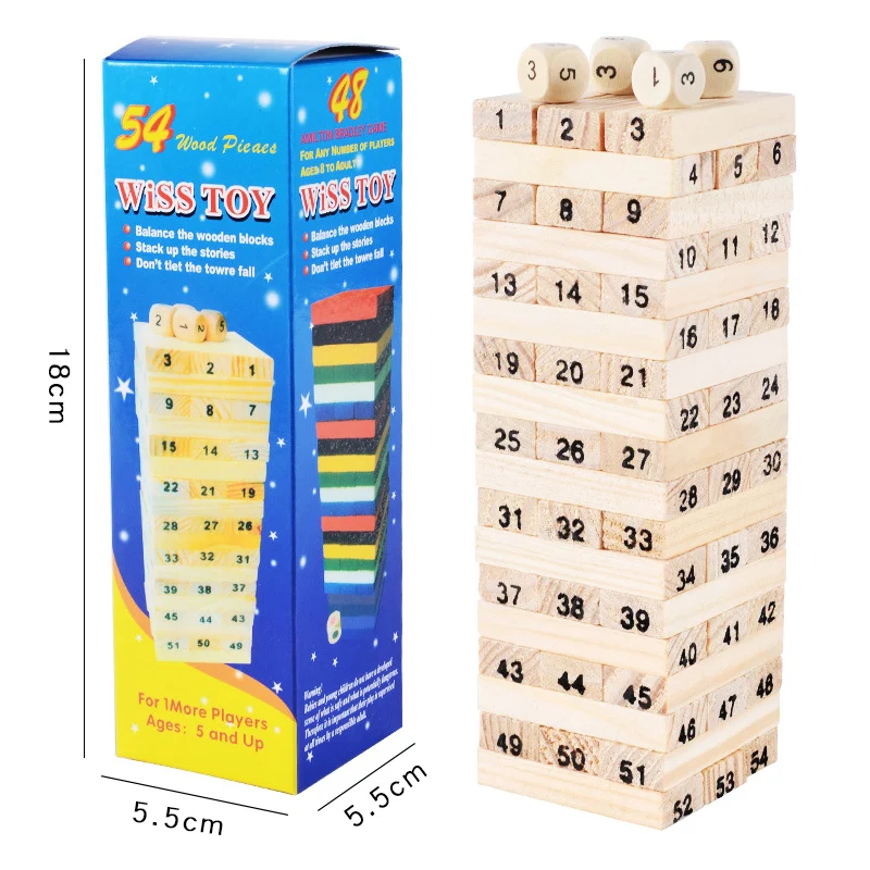 

Wooden Stacking Tumbling Tower Blocks Educational Toys Kids Interaction Game Wood Digital Jenga Building Blocks Toys Children