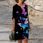 Платье женское средней длины с V-образным вырезом и цветочным принтом