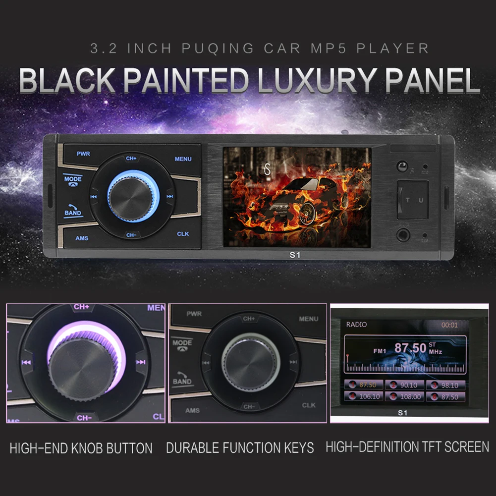 

Auto Audio Central FM Car Stereo SWM-S1 Single 1 DIN Car Stereo 3.2 inch Bluetooth AUX-in USB FM Radio Receiver