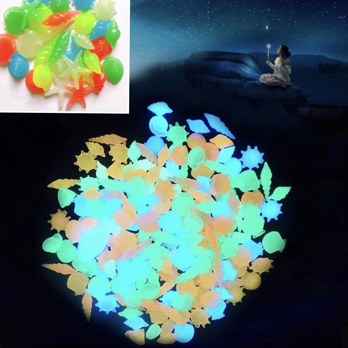 50 шт. светится в темноте морская звезда светящийся камень садовая мощеная