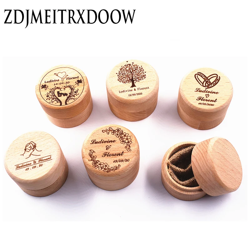 

Винтажная круглая Свадебная деревянная коробочка для колец коробка для хранения ювелирных изделий ожерелье серьги Контейнер чехол для хра...