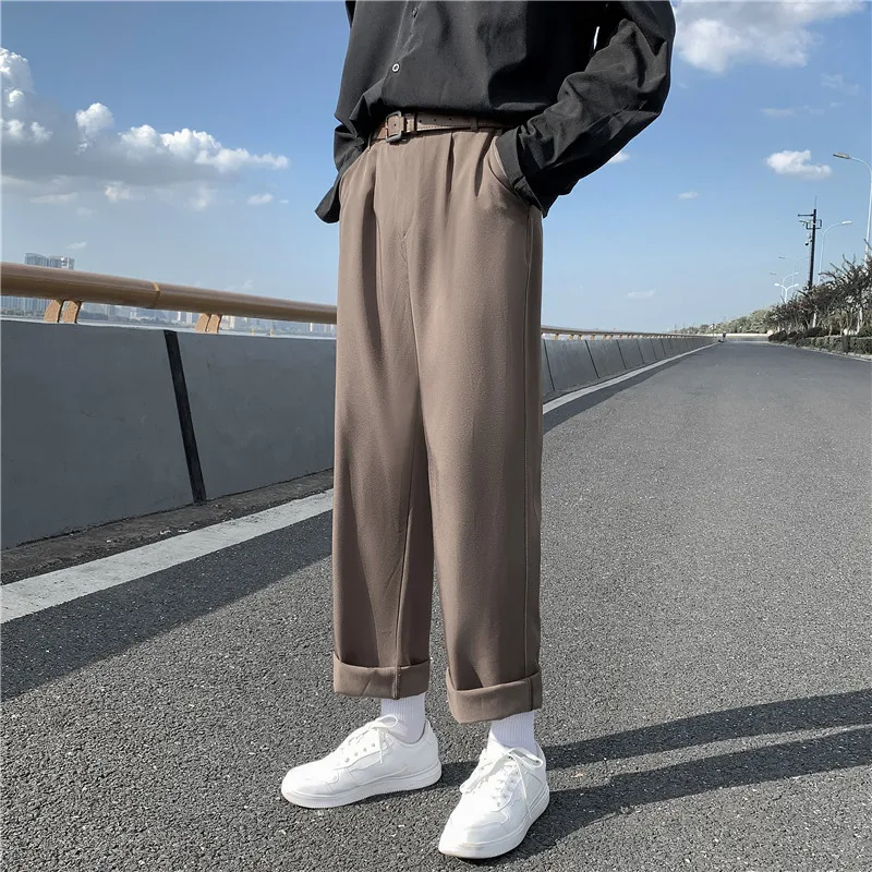 

2021 Men's Trendy Cargo Baggy Casual Pants Streetwear Suit Pants Loose Trousers Fashion Trend Brown/black Color Straight Pants
