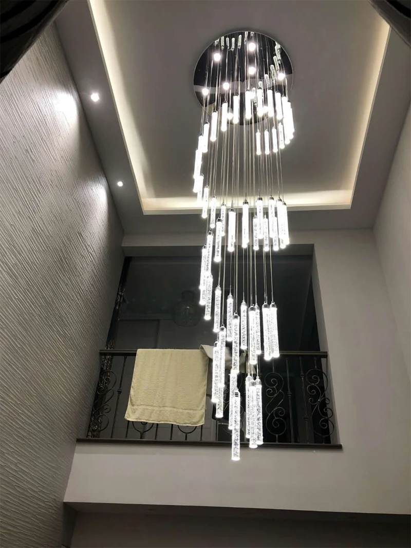 vender Luz Do Candelabro Para A Entrada De Teto Alto Escadas Pendurado Espiral Longo Lâmpadas Escada Cristal Lustre Iluminação Interior Ferro Ac