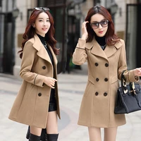 spring korean slim woolen outwear women wool coats double breasted wool coat overcoat autumn plus size womens clothing