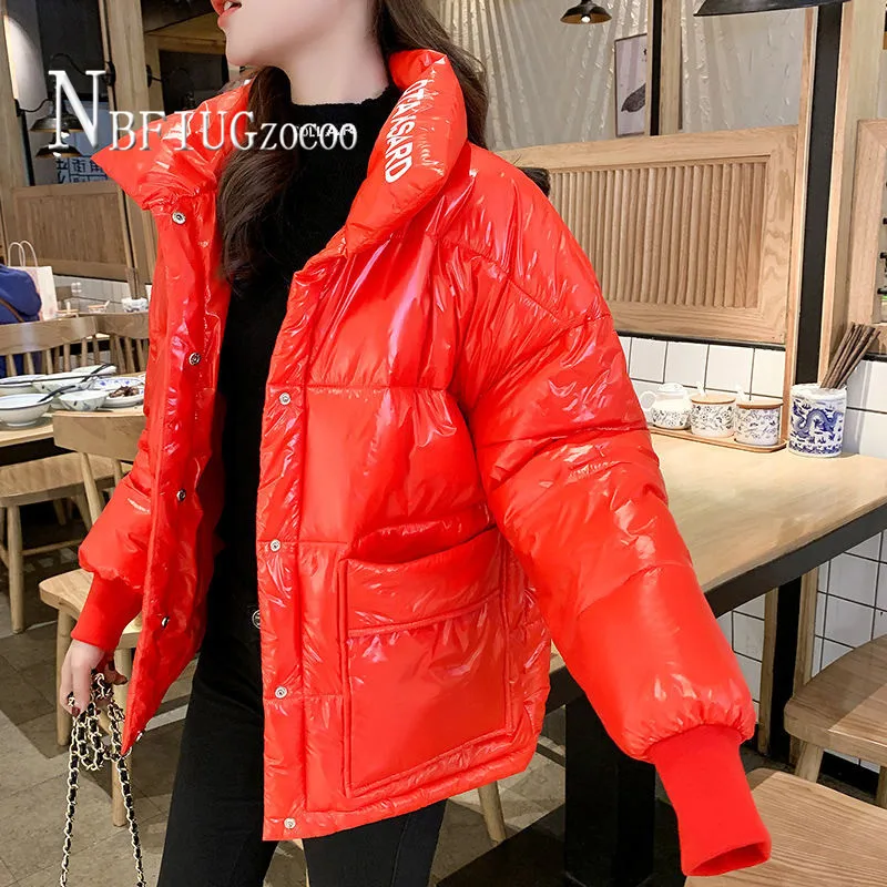 

2020 New Alphabet Printed Women Parkas Pocket Softweight Winter Female Coat