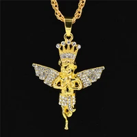 european and american jewelry hot sale rhinestone 21savage hip hop pendant chaoren angel sword mens necklace