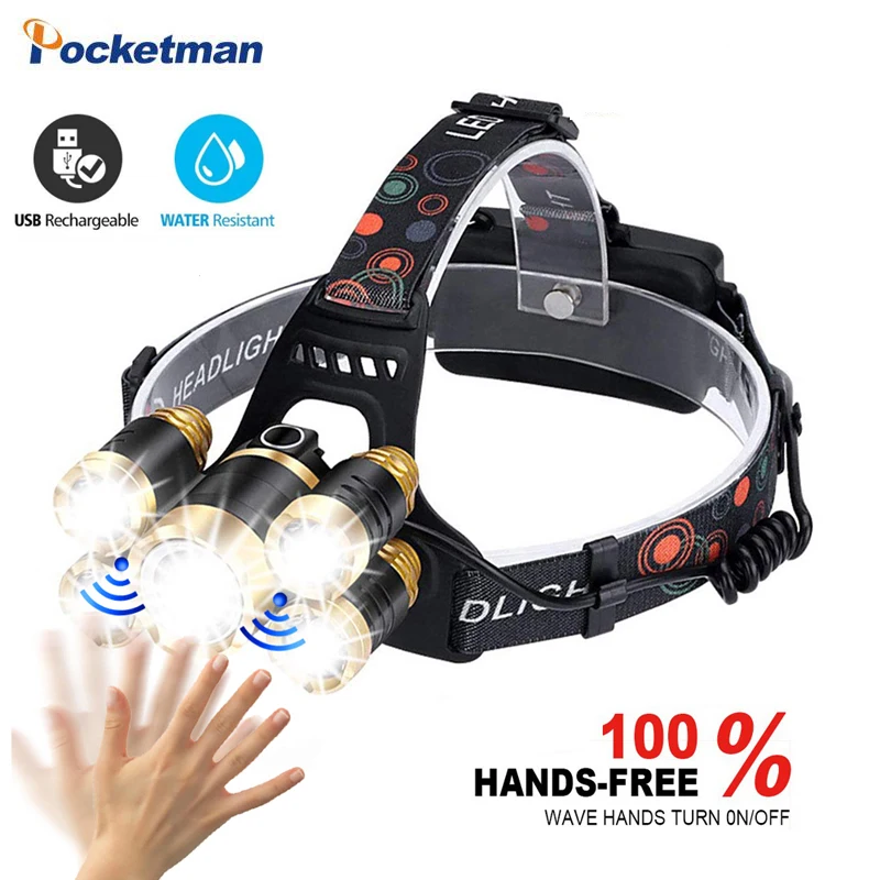 Датчик движения Рыбалка 5 * T6 уличный Маяк факел светодиодный фонарь кемпинг