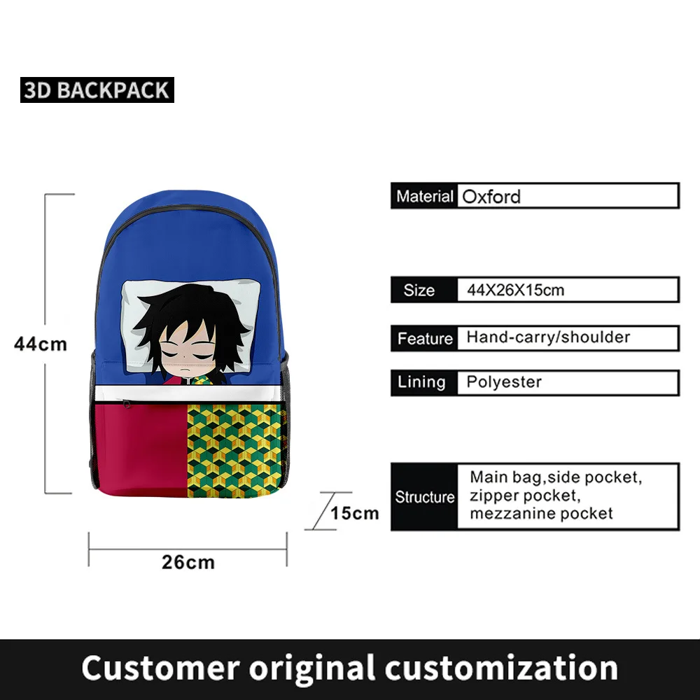 

3D Cartoon Boys Girls Travel Backpacks Demon Slayer Backpacks Kimetsu No Yaiba Students Teenage Streetwear Shoulder School Bags