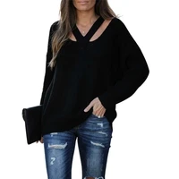 spring autumn new solid color sweater tops for women v neck long sleeve female elegant knitted pullover plus size