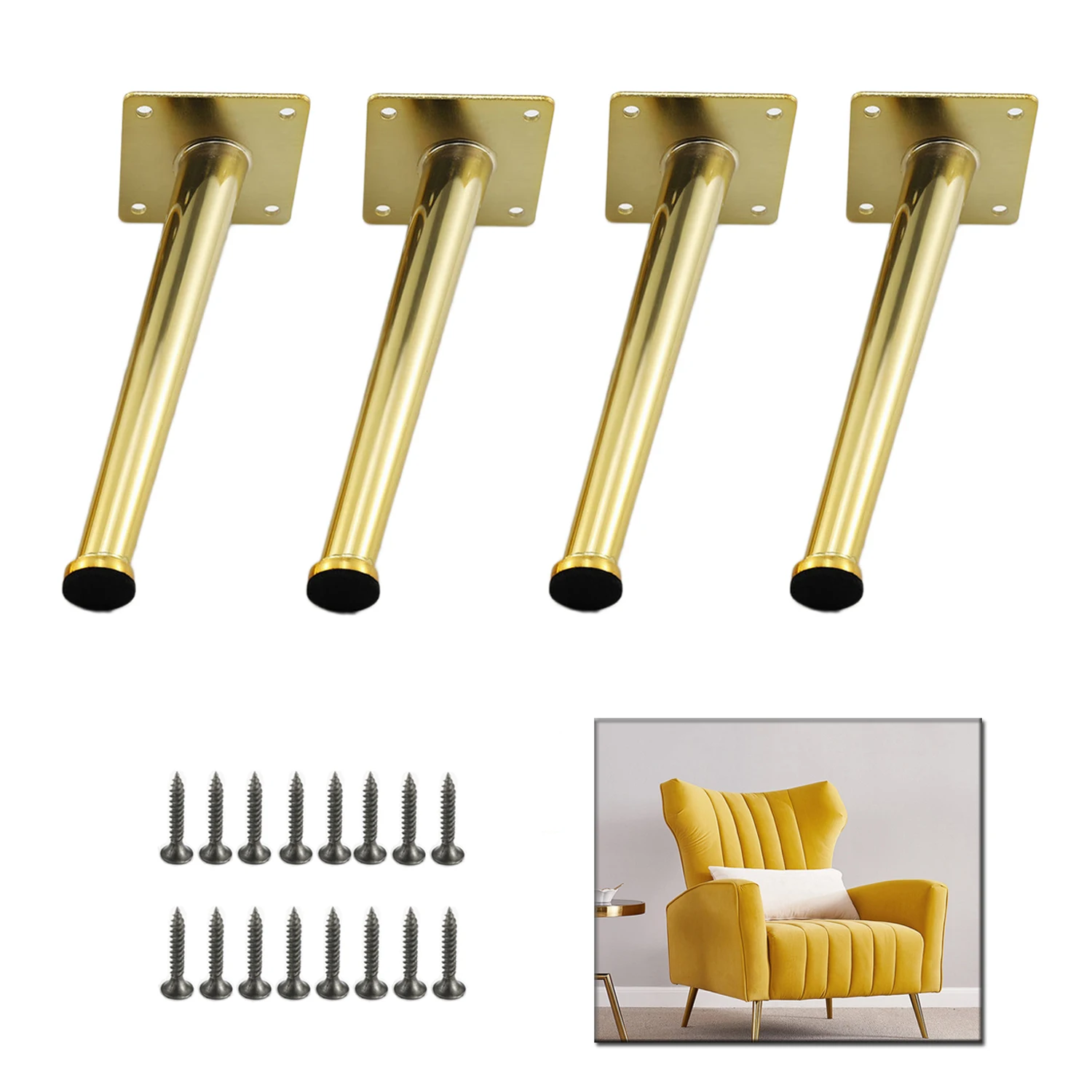 

Металлические ножки для мебели, косая сужающаяся ножка, опорные ножки для дивана, телевизора, скамейки, кабинета, кровати, стула, золото, 1/2/4 шт.