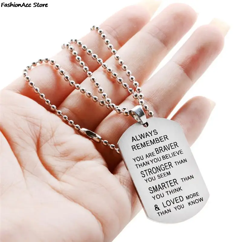 

New Fashion Necklace Boys Lettering Pendant "Always Remember You Are Braver Than You Believe" Charms Jewelry Best Gift