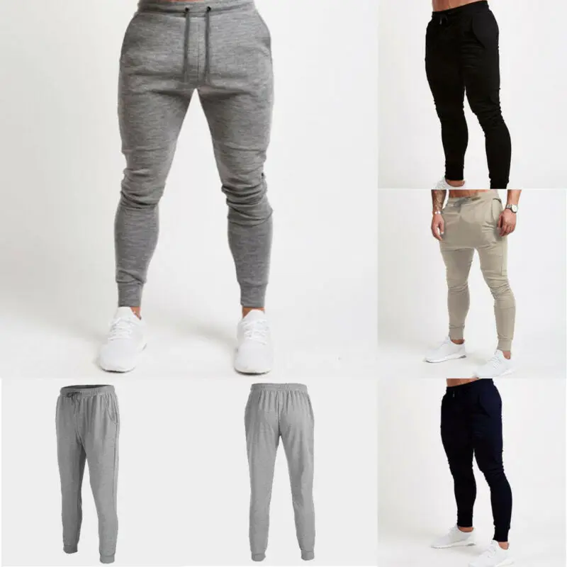 New Men's Slim Cuffed Hem Trousers Plain Track Sweat Pants Suit Gym Casual Sport |